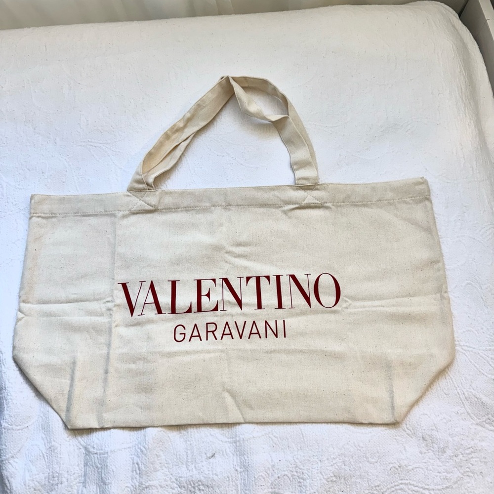 Valentino Garavani Canvass Tote Shopping Bag with Red Logo